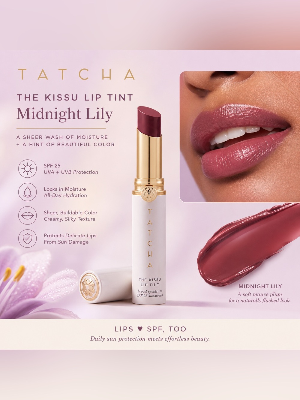 ✨ Tatcha The Kissu Lip Tint – Midnight Lily (Berry Plum) SPF 25 • New in Box 👄